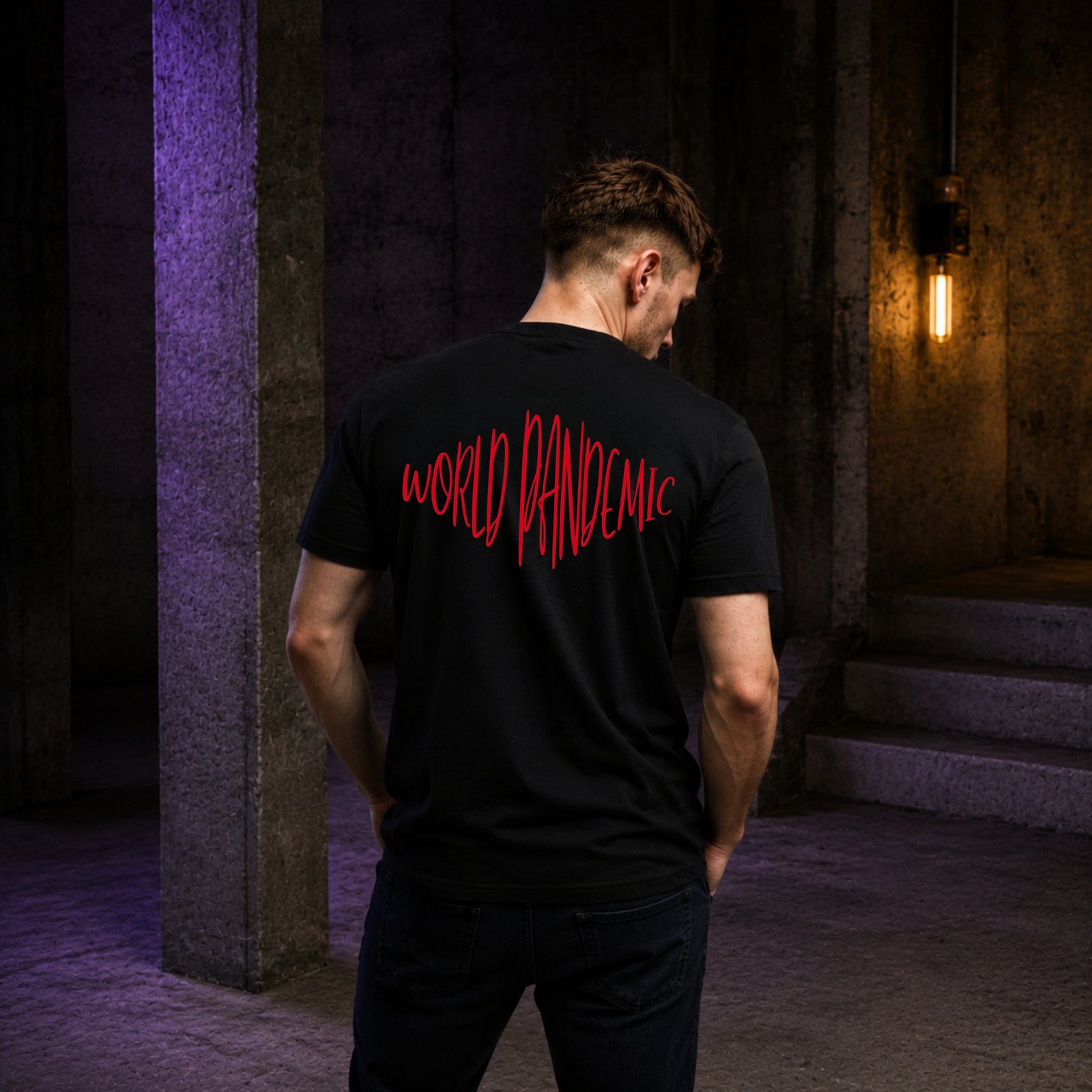 Red World Pandemic T‑shirt – Black
